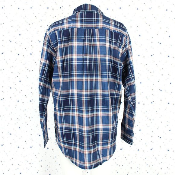 Boyfriend Plaid Shirt Button Up Navy Blue One Size - Picture 6 of 6